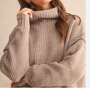 OAK + FORT ribbed knit sweater mock neck oversized small medium tan beige